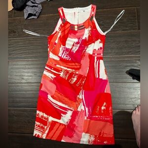 Red orange and white dress